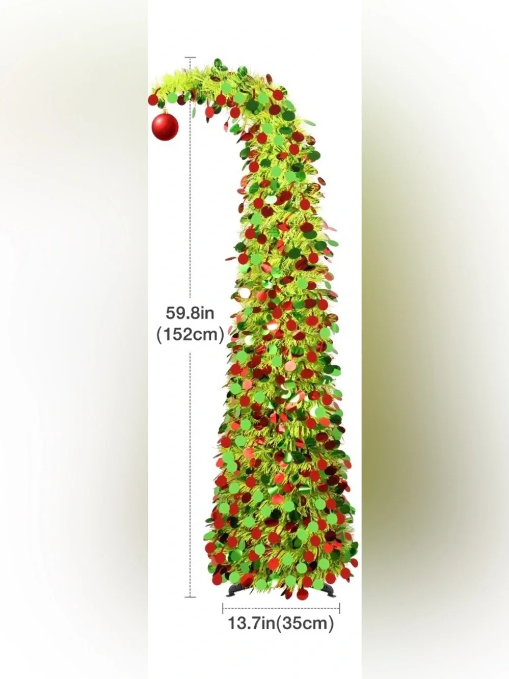 Grinch Tree 5ft Pencil Christmas Tree, Collapsible Xmas Tree with Lights